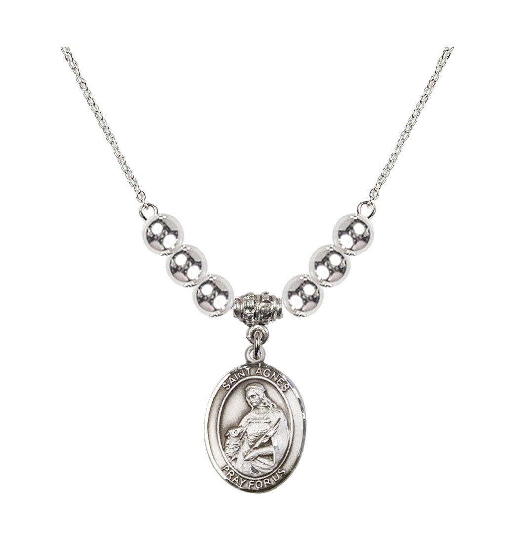  Bliss St Agnes of Rome Sterling Silver 6mm Beaded Necklace with Sterling Silver Beads,