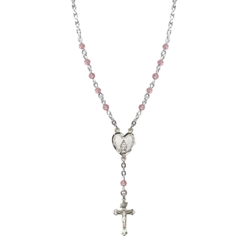 Miraculous Heart Amethyst 4mm Crystal Rosary Necklace in Sterling Silver, Bliss Manufacturing