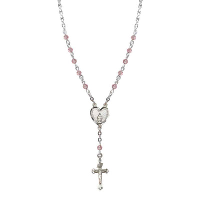 Miraculous Heart Amethyst 4mm Crystal Rosary Necklace in Sterling Silver, Bliss Manufacturing