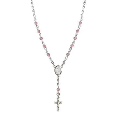 Bliss Sterling Silver Miraculous Oval Amethyst 4mm Crystal Rosary Necklace in Sterling Silver