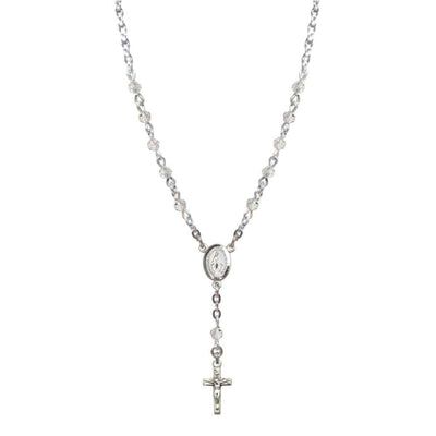 Bliss Sterling Silver Miraculous Oval Clear 4mm Crystal Rosary Necklace in Sterling Silver