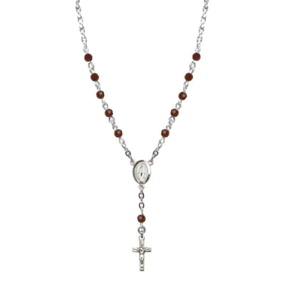 Bliss Sterling Silver Miraculous Oval Garnet 4mm Crystal Rosary Necklace in Sterling Silver