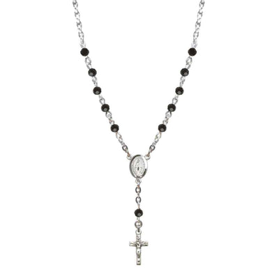Bliss Sterling Silver Miraculous Oval Jet Black 4mm Crystal Rosary Necklace in Sterling Silver