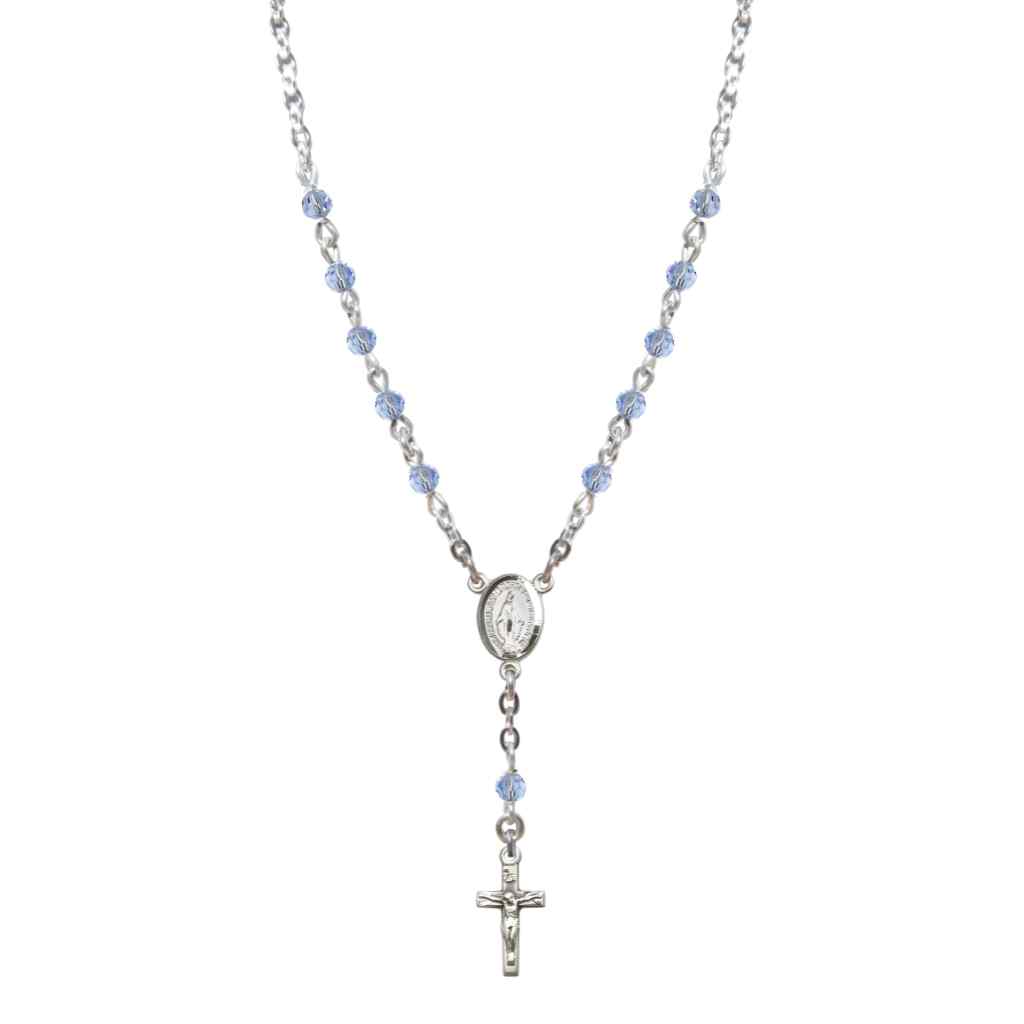Bliss Sterling Silver Miraculous Oval Light Sapphire 4mm Crystal Rosary Necklace in Sterling Silver