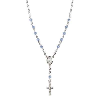 Bliss Sterling Silver Miraculous Oval Light Sapphire 4mm Crystal Rosary Necklace in Sterling Silver