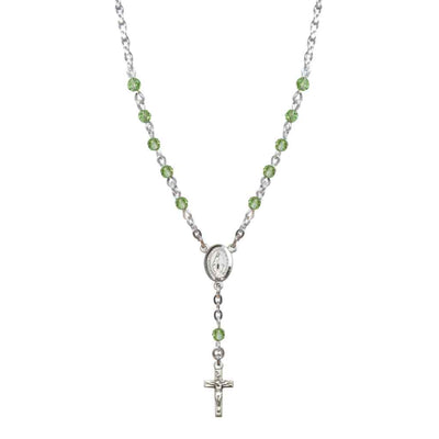 Bliss Sterling Silver Miraculous Oval Peridot 4mm Crystal Rosary Necklace in Sterling Silver