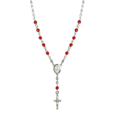 Bliss Sterling Silver Miraculous Oval Ruby 4mm Crystal Rosary Necklace in Sterling Silver