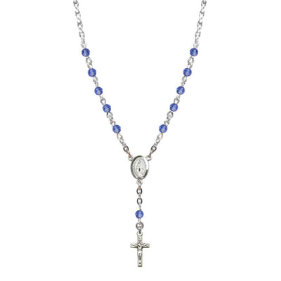 Bliss Sterling Silver Miraculous Oval Sapphire 4mm Crystal Rosary Necklace in Sterling Silver