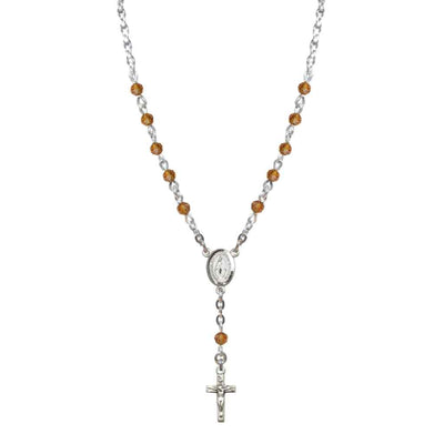 Bliss Sterling Silver Miraculous Oval Topaz 4mm Crystal Rosary Necklace in Sterling Silver