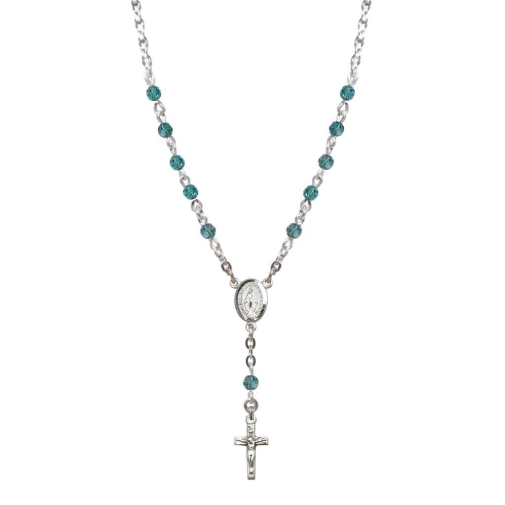 Bliss Sterling Silver Miraculous Oval Zircon 4mm Crystal Rosary Necklace in Sterling Silver