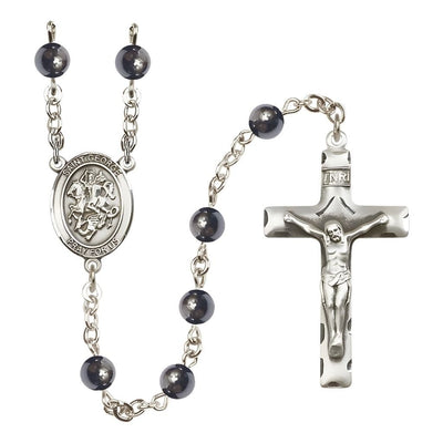 St. George 6mm Silver-Plated Catholic Rosary with Pewter Centerpiece and Crucifix, Bliss Manufacturing
