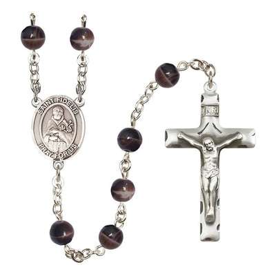 St. Fidelis of Sigmaringen 7mm Brown Glass Bead Catholic Rosary with Pewter Centerpiece and Crucifix, Bliss Manufacturing