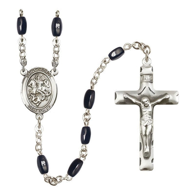 St. George 8x5mm Black Onyx Bead Catholic Rosary with Pewter Centerpiece and Crucifix, Bliss Manufacturing