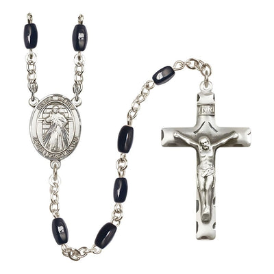 Jesus Divine Mercy 8x5mm Black Onyx Bead Catholic Rosary with Pewter Centerpiece and Crucifix, Bliss Manufacturing