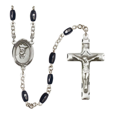 St. Philip Neri 8x5mm Black Onyx Bead Rosary with Pewter Centerpiece and Crucifix, Gift Box, Bliss Manufacturing