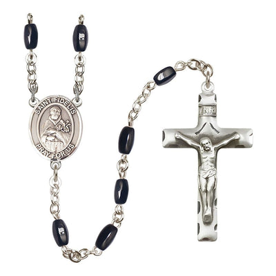 St. Fidelis of Sigmaringen 8x5mm Black Onyx Bead Catholic Rosary with Pewter Centerpiece and Crucifix, Bliss Manufacturing