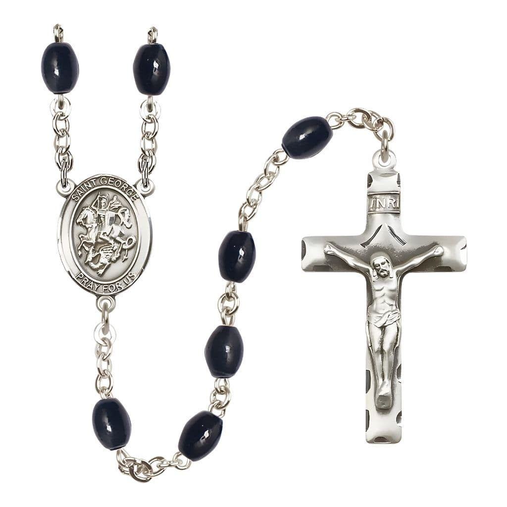 Bliss St. George 8x6mm Black Onyx Catholic Rosary with Pewter Centerpiece and Crucifix