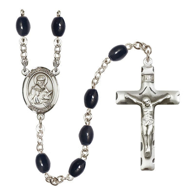 St. Fidelis of Sigmaringen 8x6mm Black Onyx Catholic Rosary with Pewter Centerpiece and Crucifix, Bliss Manufacturing
