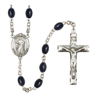 Jesus Divine Mercy 8x6mm Black Onyx Catholic Rosary with Pewter Centerpiece and Crucifix, Bliss Manufacturing