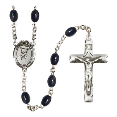 St. Philip Neri 8x6mm Black Onyx Bead Rosary with Pewter Centerpiece and Crucifix, Gift Box, Bliss Manufacturing