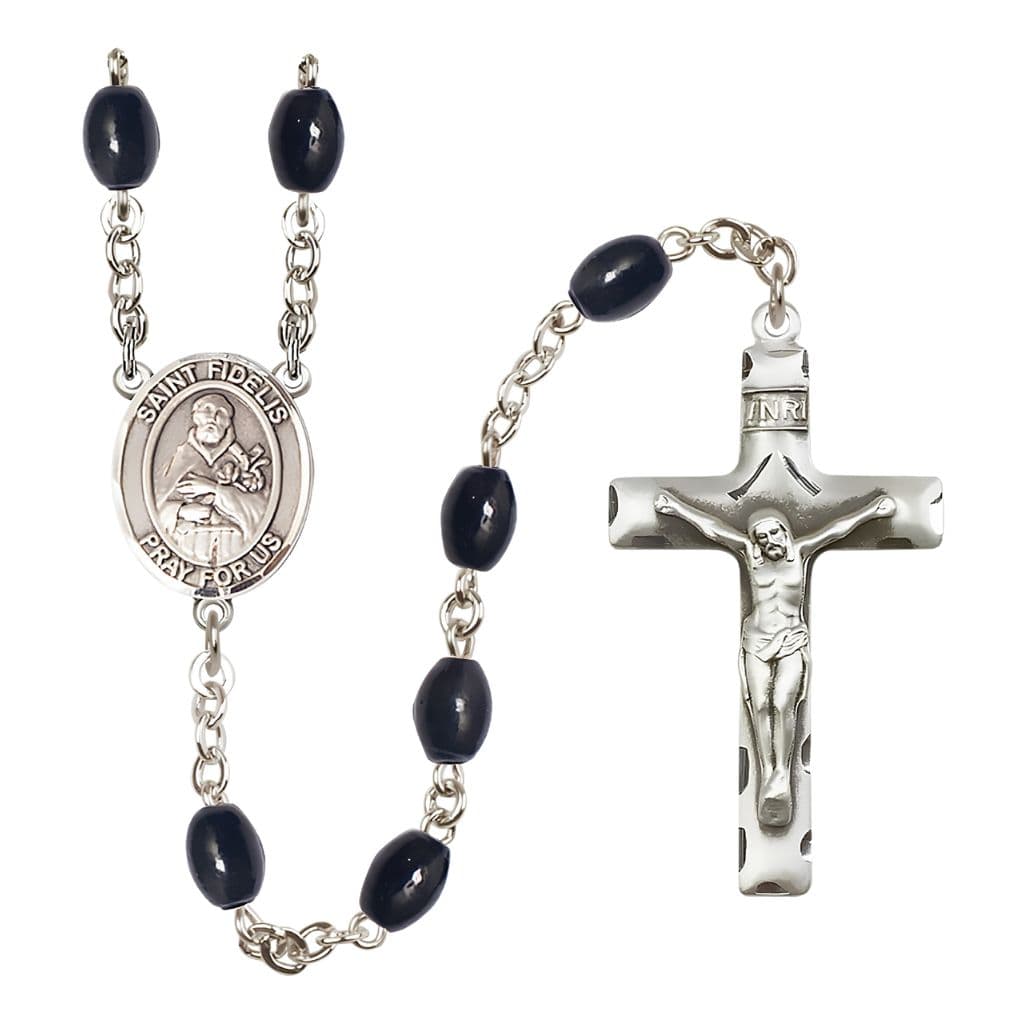 Bliss St. Fidelis of Sigmaringen 8x6mm Black Onyx Catholic Rosary with Pewter Centerpiece and Crucifix
