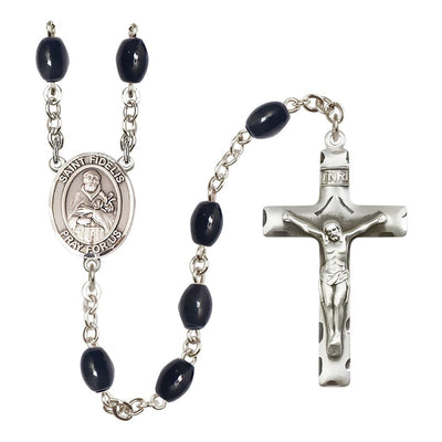 St. Fidelis of Sigmaringen 8x6mm Black Onyx Catholic Rosary with Pewter Centerpiece and Crucifix, Bliss Manufacturing
