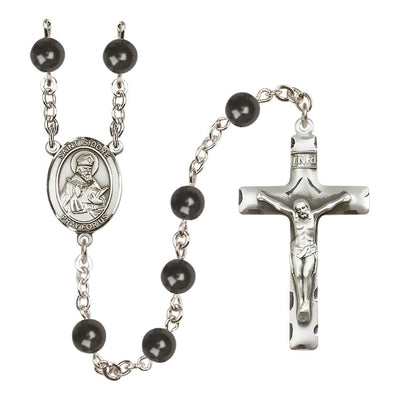 St. Fidelis of Sigmaringen 7mm Black Onyx Bead Catholic Rosary with Pewter Centerpiece and Crucifix, Bliss Manufacturing