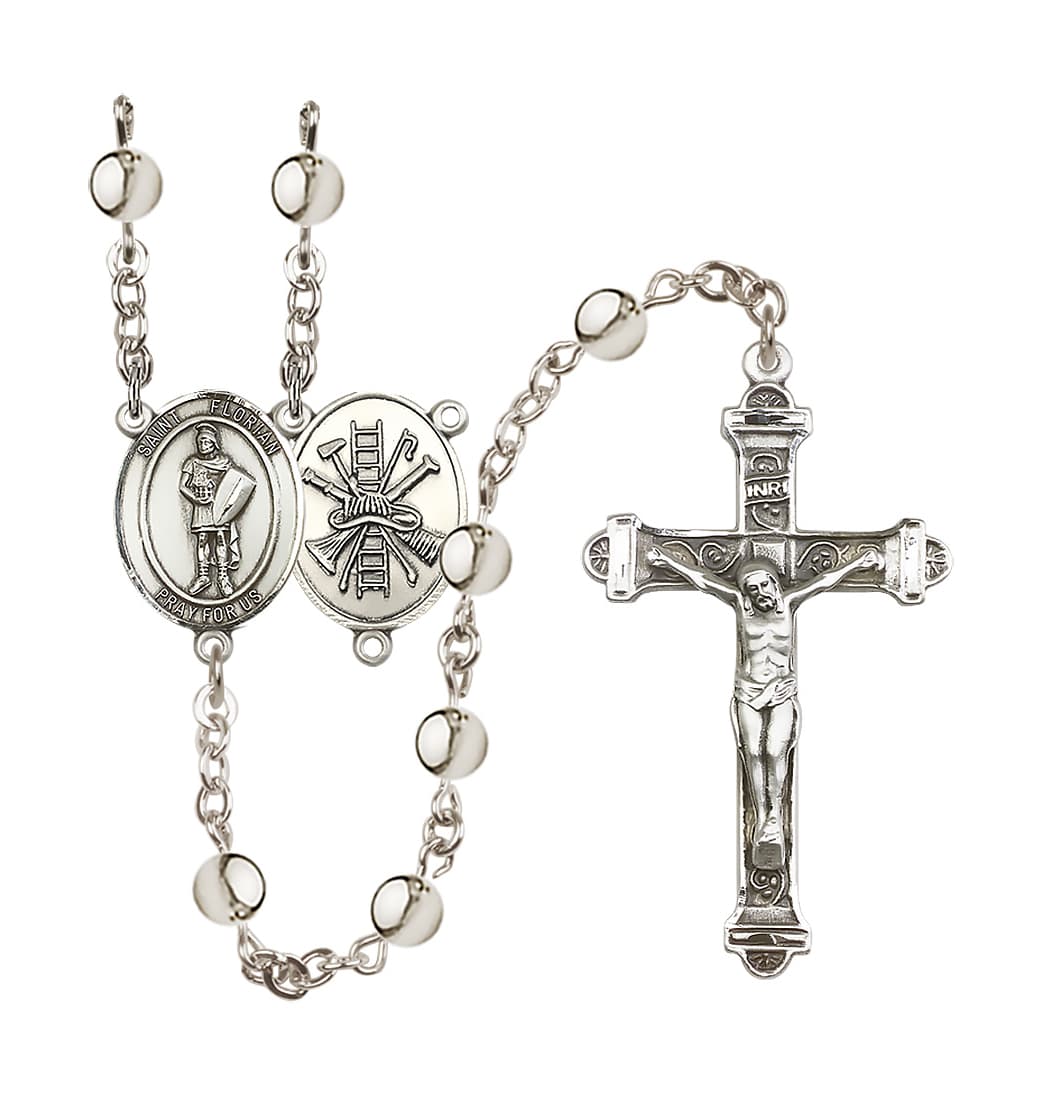 Bliss St Florian Firefighter 6mm Silver-Plated Bead Rosary,