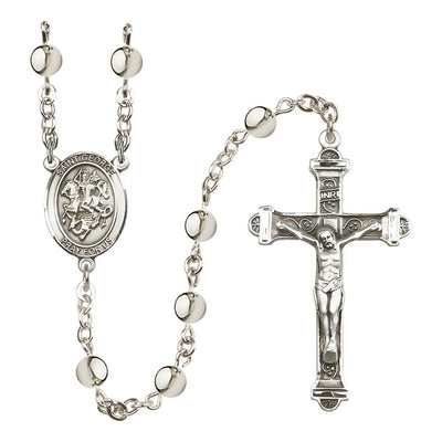 St. George 6mm Silver-Plated Catholic Rosary with Pewter Centerpiece and Crucifix, Bliss Manufacturing