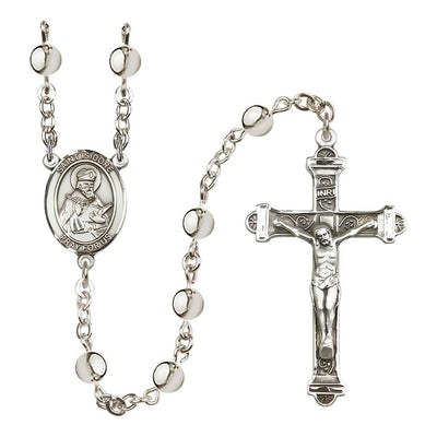 St. Fidelis of Sigmaringen 6mm Silver-Plated Catholic Rosary with Pewter Centerpiece and Crucifix, Bliss Manufacturing