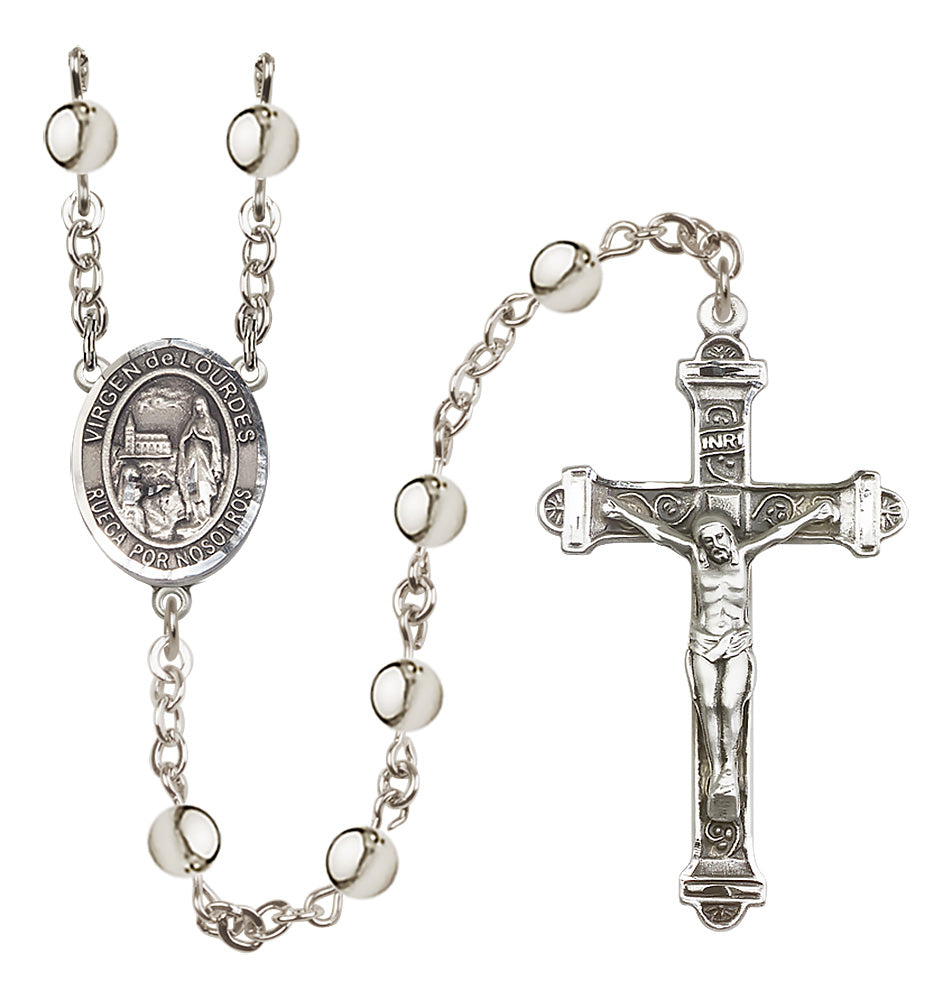 Virgen del Lourdes 6mm Silver-Plated Rosary