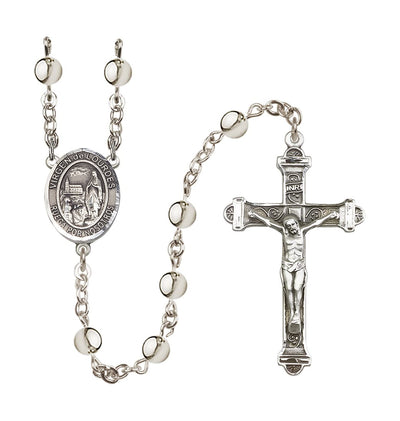 Virgen del Lourdes Center 6mm Silver-Plated Bead Rosary, Bliss Manufacturing