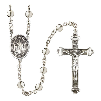 Spanish Jesus Divine Mercy 6mm Silver-Plated Catholic Rosary with Pewter Centerpiece and Crucifix, Bliss Manufacturing