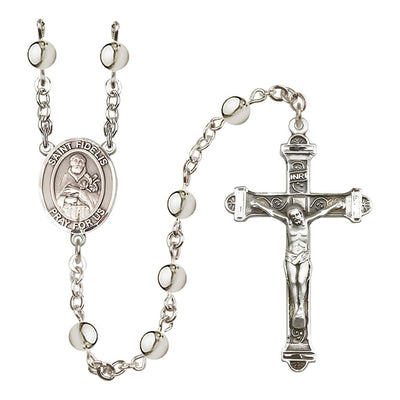 St. Fidelis of Sigmaringen 6mm Silver-Plated Catholic Rosary with Pewter Centerpiece and Crucifix, Bliss Manufacturing