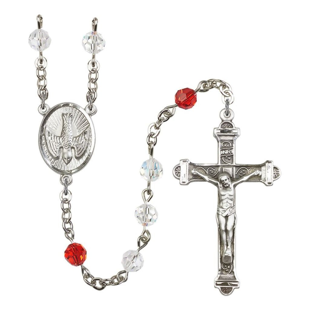 Bliss Dove Silver-plated Rosary with 6mm Round Austrian Crystal beads in Clear and Ruby colors. Comes in Gift Box