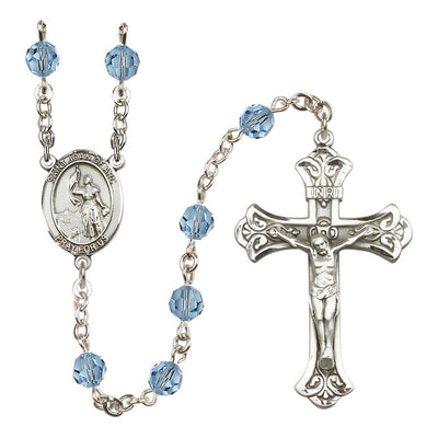 St. Joan of Arc Sterling Silver 6mm Austrian Crystal Rosary in Aqua, Bliss Manufacturing