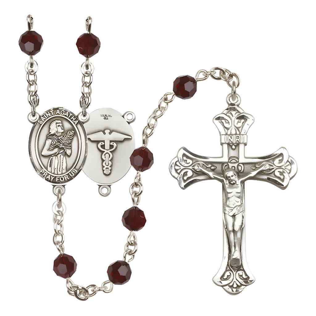 St. Agatha Nurse Sterling Silver 6mm Austrian Crystal Rosary