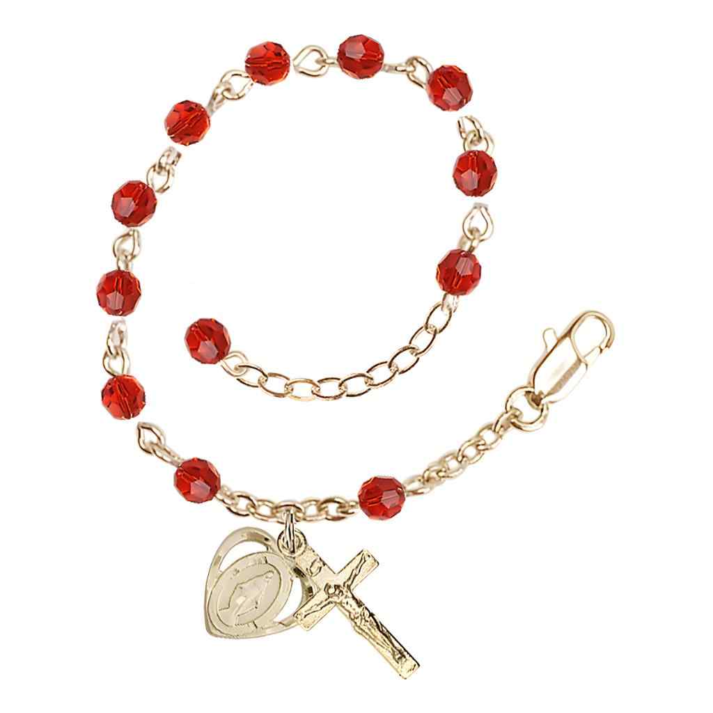 Bliss Miraculous Heart 4mm Austrian Crystal Gold-plated Rosary Bracelet
