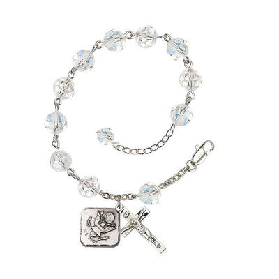 Adjustable St. Michael Army 8mm Crystal Silver Rosary Bracelet in Crystal Clear