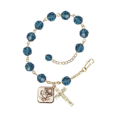 Adjustable St. Michael Army Gold Plated rosary bracelet with 8mm round Austrian Crystal beads in Indocolite