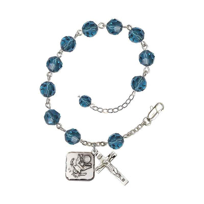 Adjustable St. Michael Army Silver Plated rosary bracelet with 8mm round Austrian Crystal beads in Indocolite