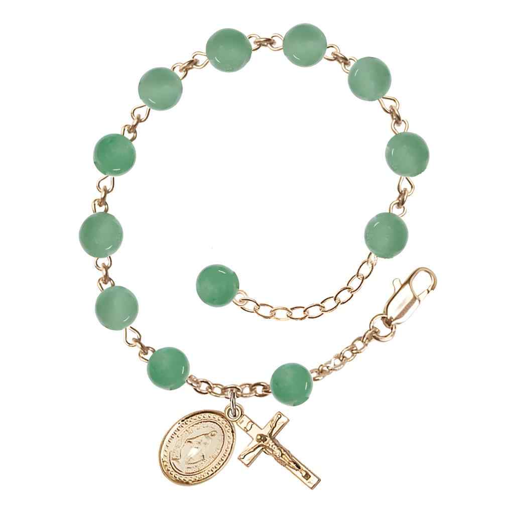 6mm Round Aventurine Round Bead Miraculous with gold-plated crucifix and Miraculous centerpiece rosary bracelet, Bliss Manufacturing