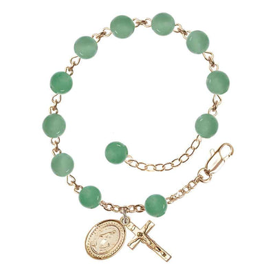 6mm Round Aventurine Round Bead Miraculous with gold-plated crucifix and Miraculous centerpiece rosary bracelet, Bliss Manufacturing