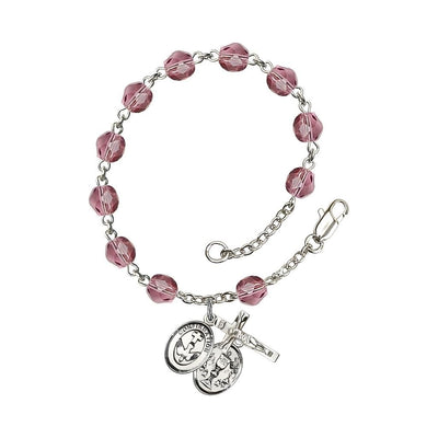 Confirmation with Chalice Rosary Bracelet with Pewter Crucifix and Medal, Birthstone 6mm Fire Polished Amethyst Beads for February, Bliss Manufacturing