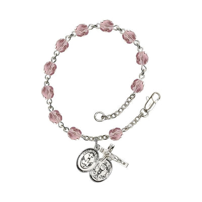 Confirmation with Chalice Rosary Bracelet with Pewter Crucifix and Medal, Birthstone 6mm Fire Polished Light Amethyst Beads for June, Bliss Manufacturing