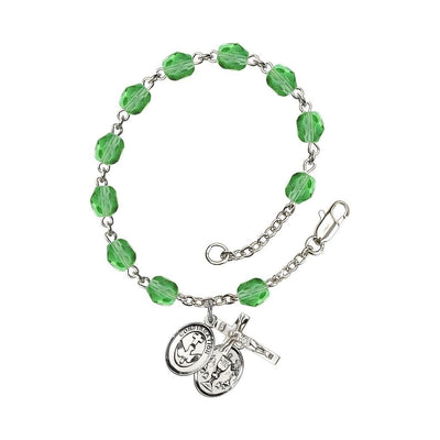 Confirmation with Chalice Rosary Bracelet with Pewter Crucifix and Medal, Birthstone 6mm Fire Polished Peridot Beads for August, Bliss Manufacturing