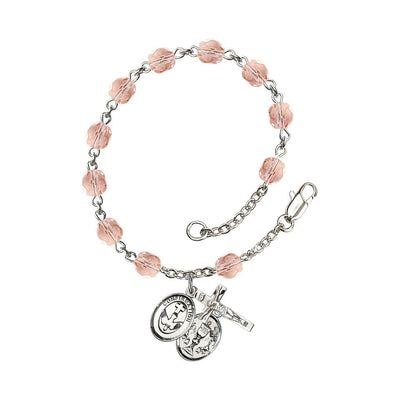 Confirmation with Chalice Rosary Bracelet with Pewter Crucifix and Medal, Birthstone 6mm Fire Polished Pink Rose Beads for October, Bliss Manufacturing