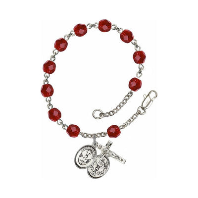 Confirmation with Chalice Rosary Bracelet with Pewter Crucifix and Medal, Birthstone 6mm Fire Polished Ruby Beads for July, Bliss Manufacturing