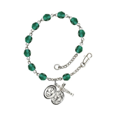 Confirmation with Chalice Rosary Bracelet with Pewter Crucifix and Medal, Birthstone 6mm Fire Polished Zircon Beads for December, Bliss Manufacturing