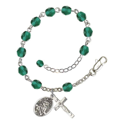 Our Lady of the Precious Blood Rosary Silver-plated Bracelet with Pewter Crucifix and Charm, Birthstone 6mm Fire Polished Zircon Beads for December